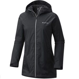 Columbia Switchback II Lined Long Rain Jacket Hooded Drawcord Black Size Large